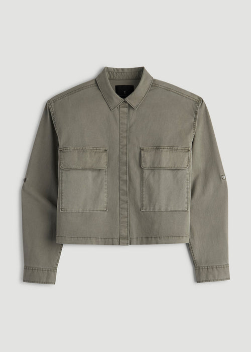 Garment Dyed Utility Shirt for Tall Women in Camper Green