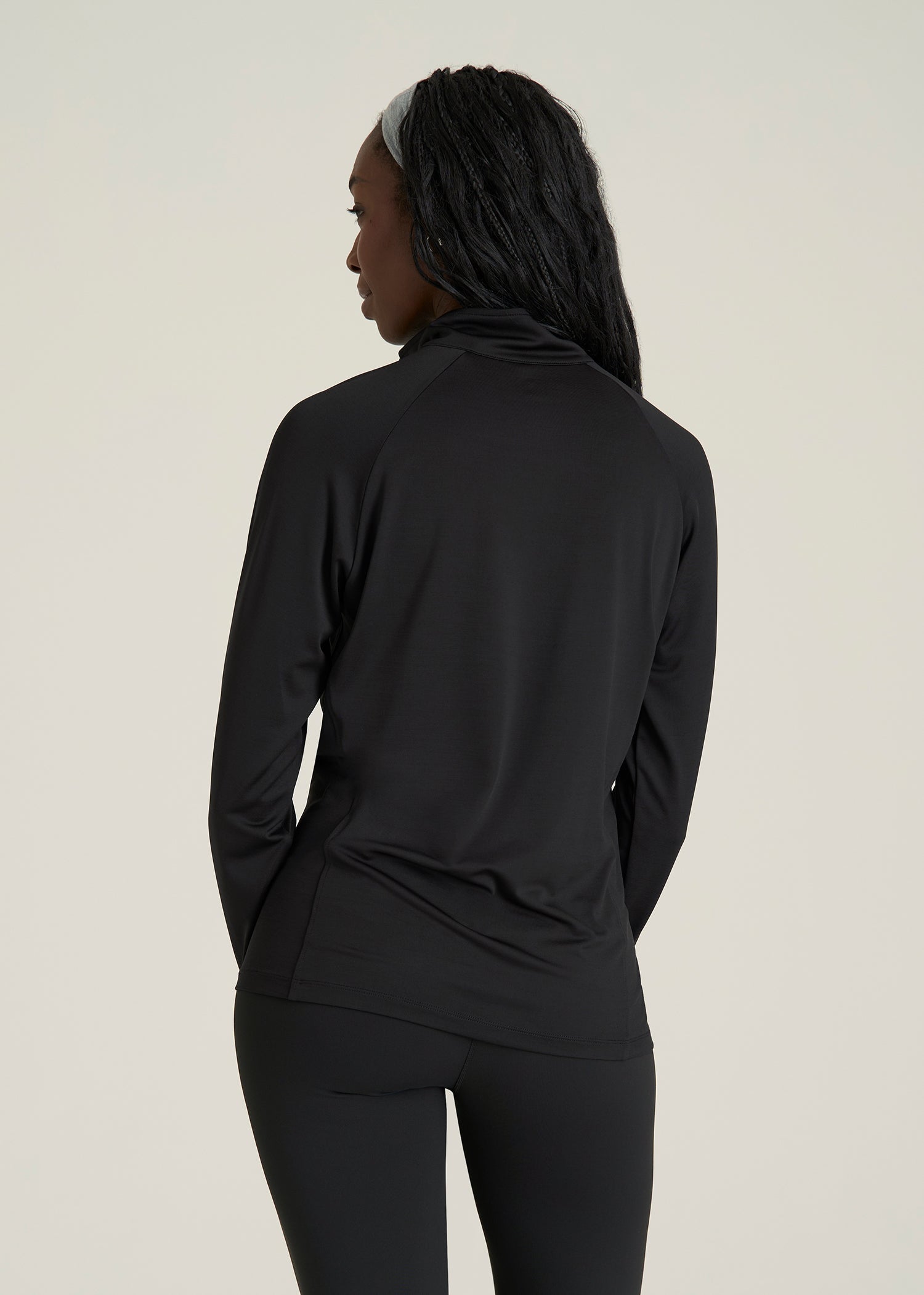 Long Sleeve Quarter-Zip Pullover for Tall Women in Black