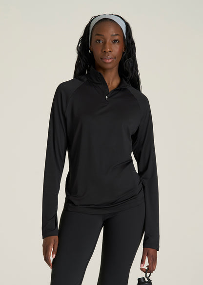 Long Sleeve Quarter-Zip Pullover for Tall Women in Black