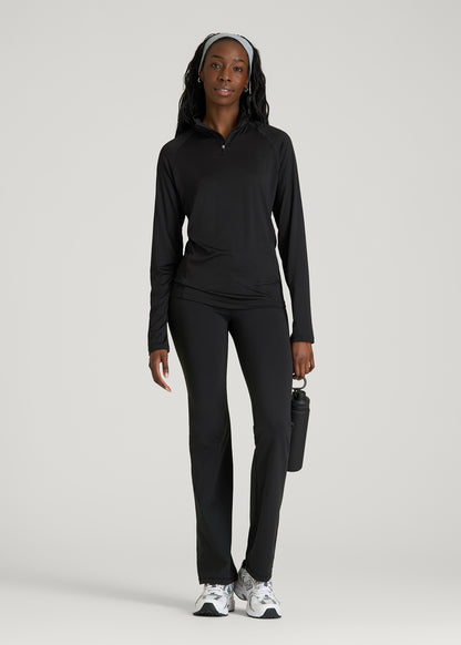 Long Sleeve Quarter-Zip Pullover for Tall Women in Black