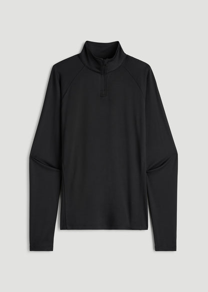 Long Sleeve Quarter-Zip Pullover for Tall Women in Black