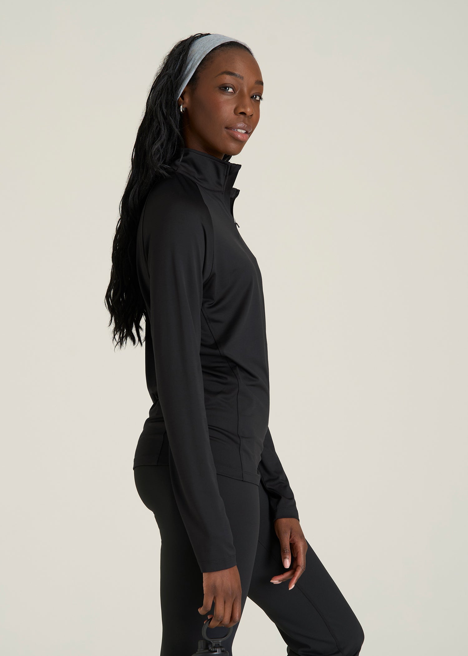 Long Sleeve Quarter-Zip Pullover for Tall Women in Black