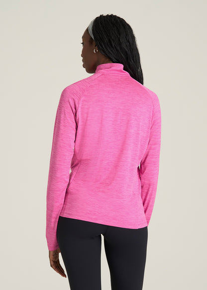 Long Sleeve Quarter-Zip Pullover for Tall Women in Magenta Mix