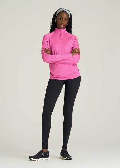 Long Sleeve Quarter-Zip Pullover for Tall Women in Magenta Mix