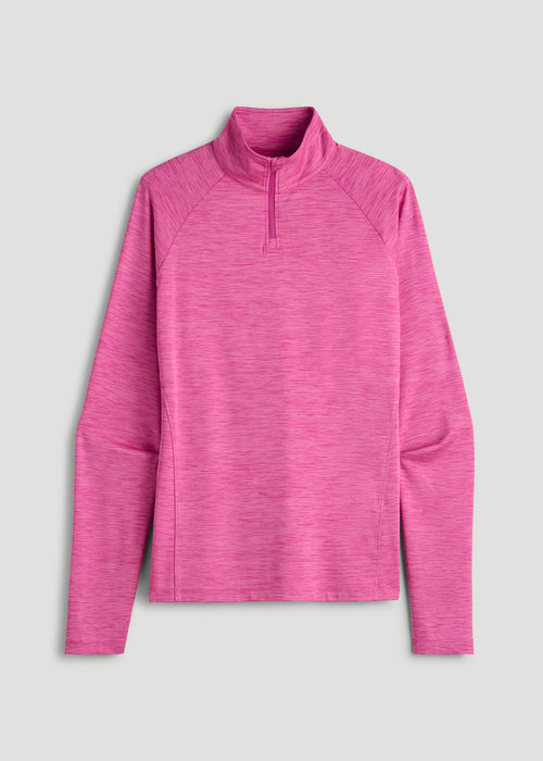 Long Sleeve Quarter-Zip Pullover for Tall Women in Magenta Mix