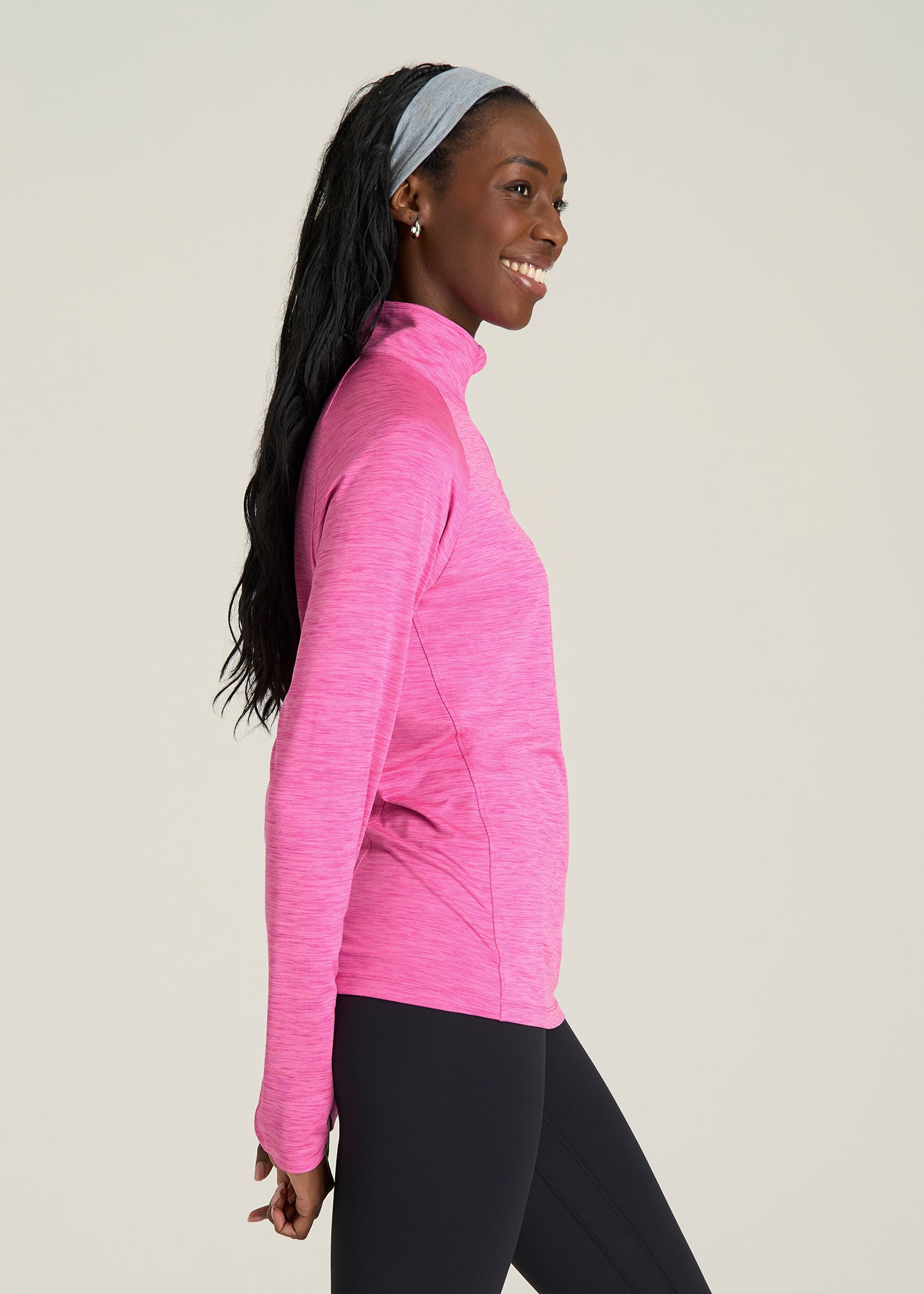 Long Sleeve Quarter-Zip Pullover for Tall Women in Magenta Mix