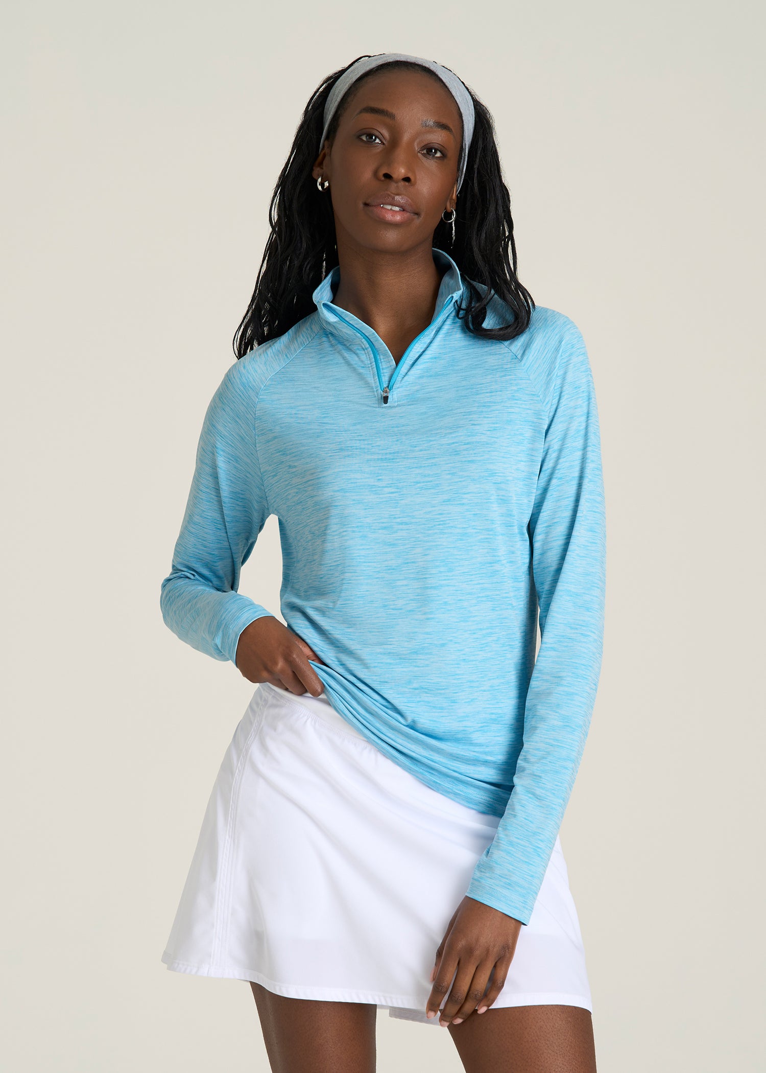 Long Sleeve Quarter-Zip Pullover for Tall Women in Spring Blue Mix