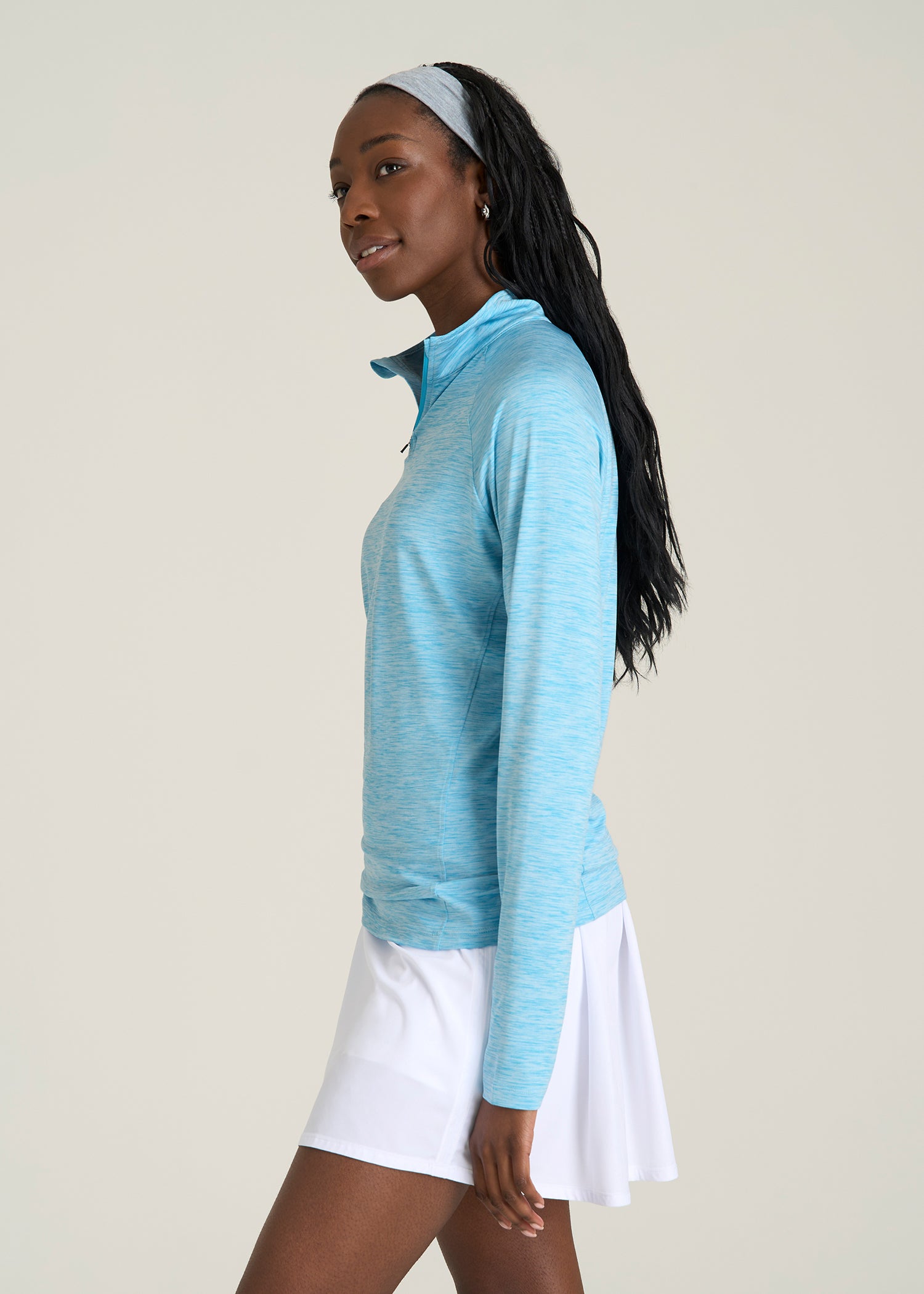 Long Sleeve Quarter-Zip Pullover for Tall Women in Spring Blue Mix