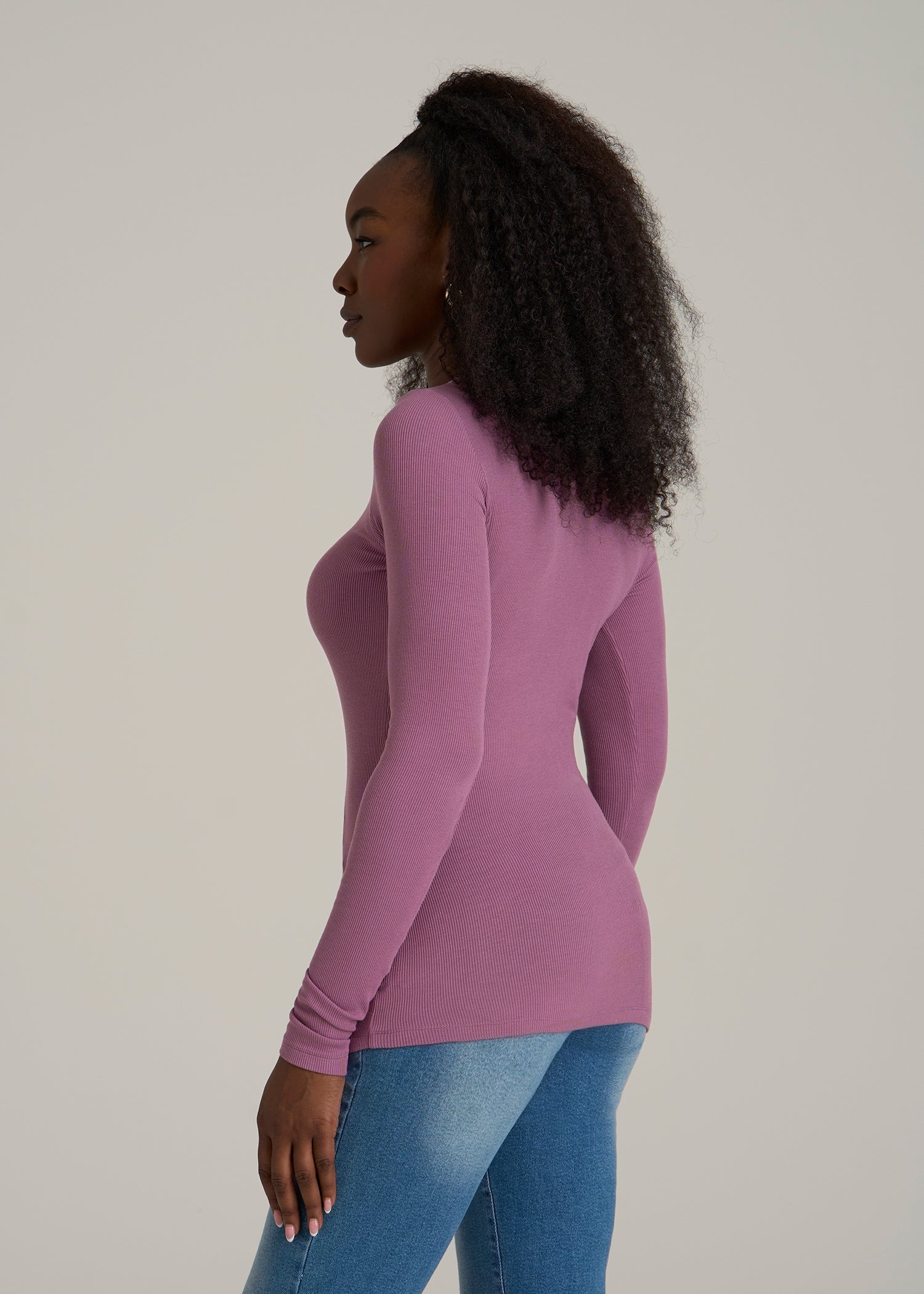 FITTED Ribbed Long Sleeve Tee for Tall Women in Argyle Purple