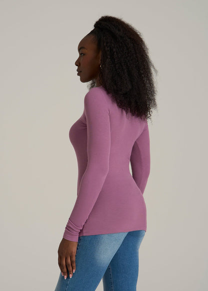 FITTED Ribbed Long Sleeve Tee for Tall Women in Argyle Purple