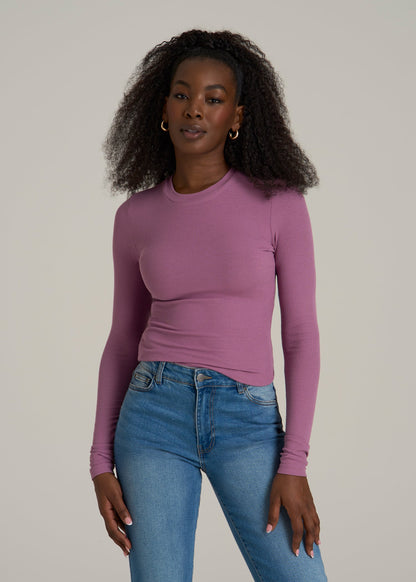 FITTED Ribbed Long Sleeve Tee for Tall Women in Argyle Purple