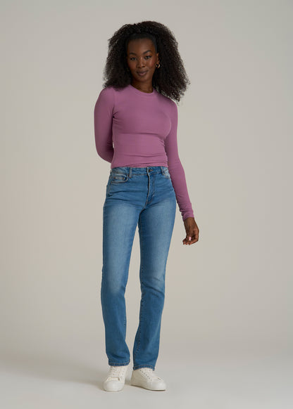 FITTED Ribbed Long Sleeve Tee for Tall Women in Argyle Purple