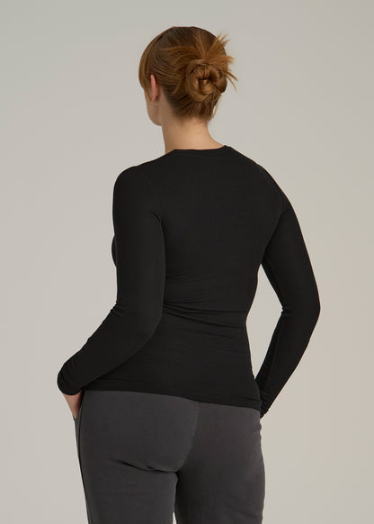 FITTED Ribbed Long Sleeve Tee for Tall Women in Black