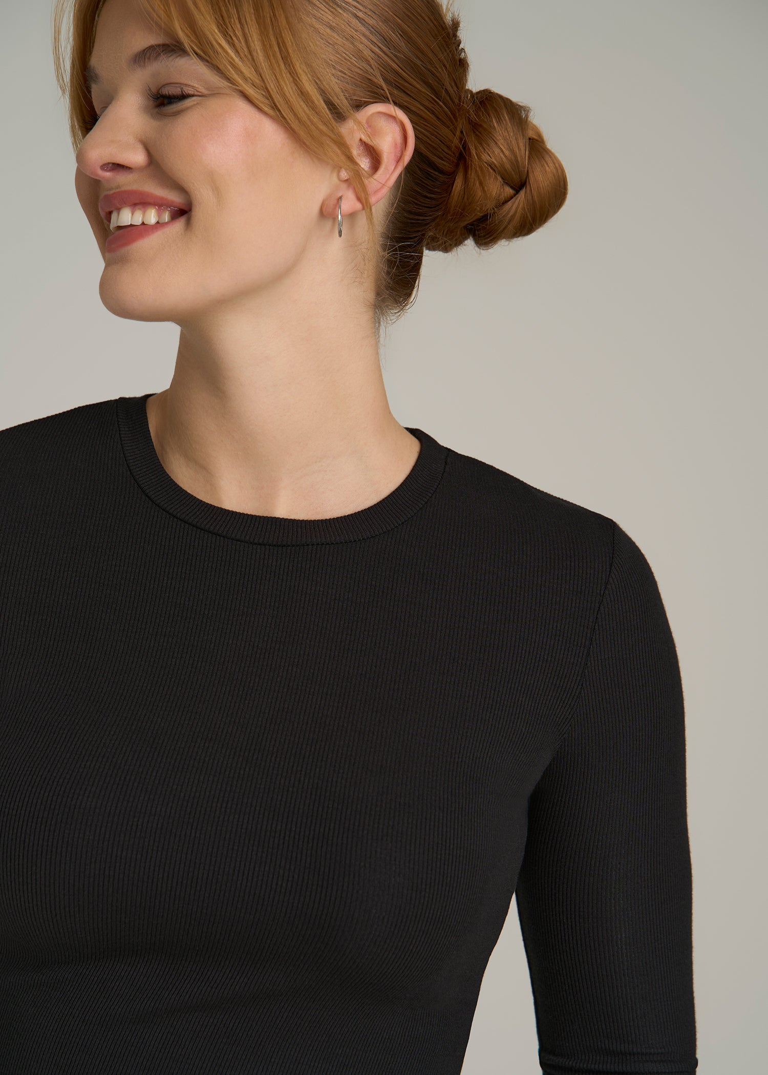 FITTED Ribbed Long Sleeve Tee for Tall Women in Black