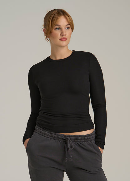 FITTED Ribbed Long Sleeve Tee for Tall Women in Black