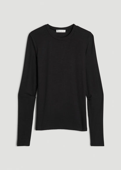 FITTED Ribbed Long Sleeve Tee for Tall Women in Black