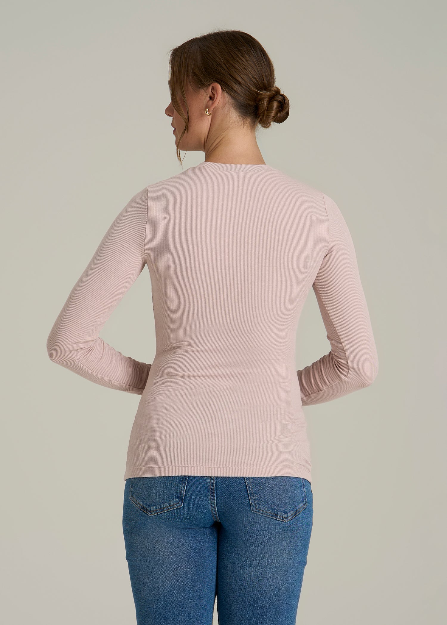 FITTED Ribbed Long Sleeve Tee for Tall Women in Desert Rose