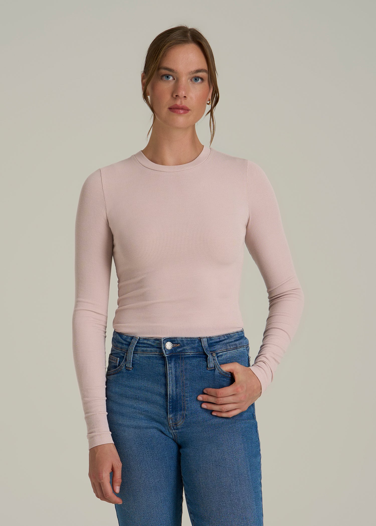 FITTED Ribbed Long Sleeve Tee for Tall Women in Desert Rose