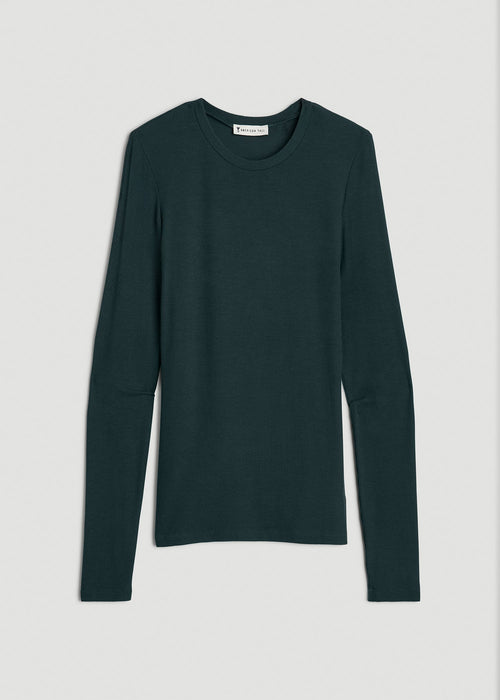 Women's Tall Long Sleeve Ribbed Crew Neck Tee Emerald American Tall