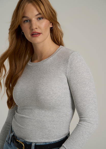 FITTED Ribbed Long Sleeve Tee for Tall Women in Grey Mix