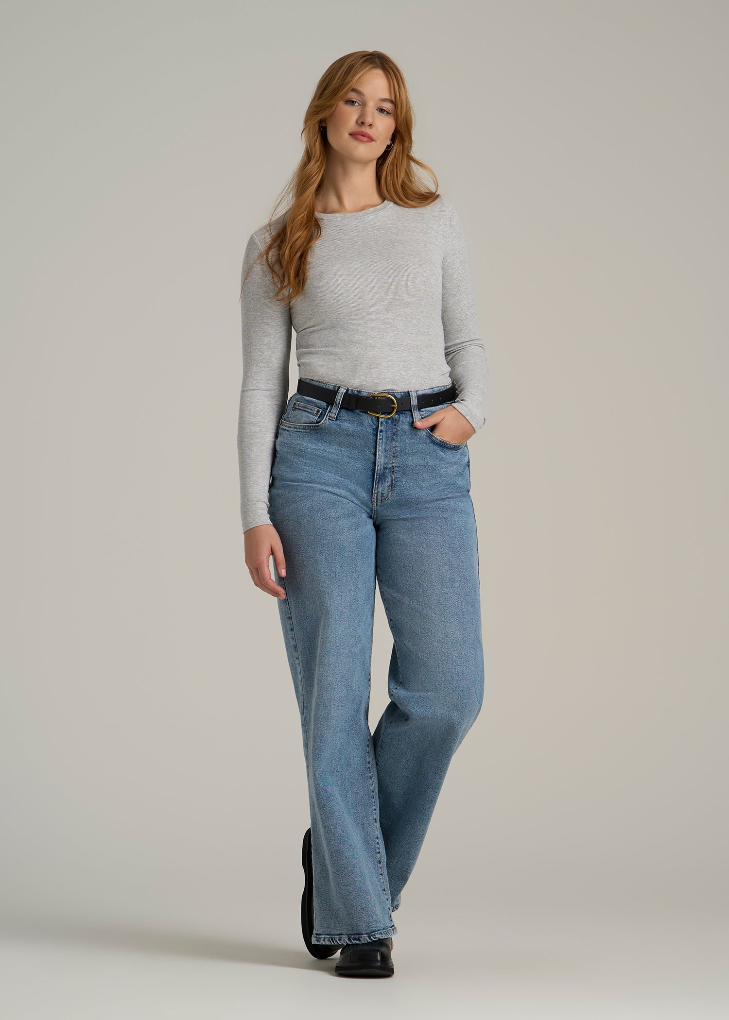 FITTED Ribbed Long Sleeve Tee for Tall Women in Grey Mix