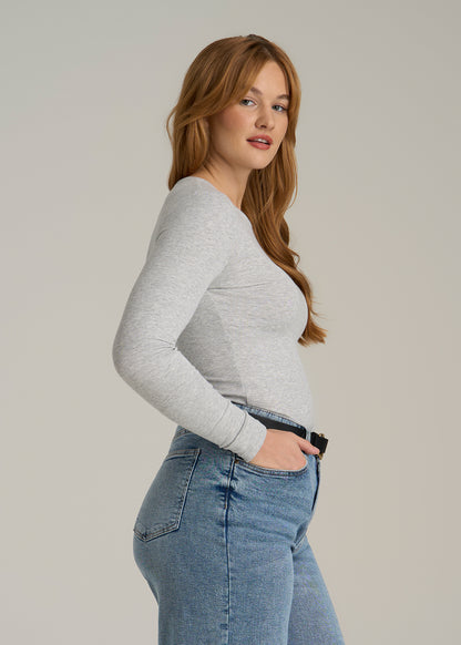FITTED Ribbed Long Sleeve Tee for Tall Women in Grey Mix