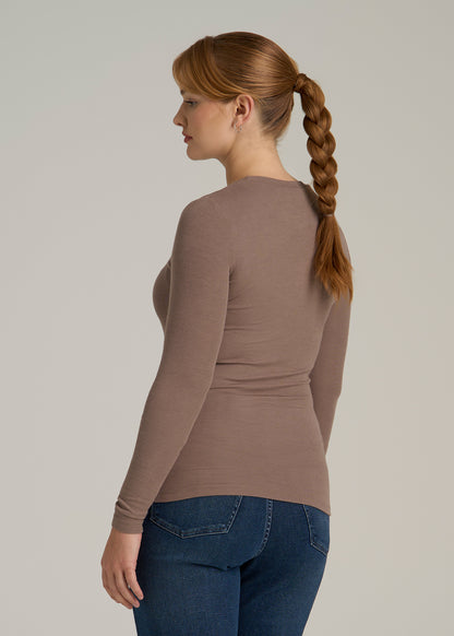 FITTED Ribbed Long Sleeve Tee for Tall Women in Latte