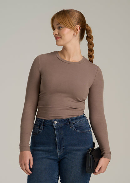 FITTED Ribbed Long Sleeve Tee for Tall Women in Latte