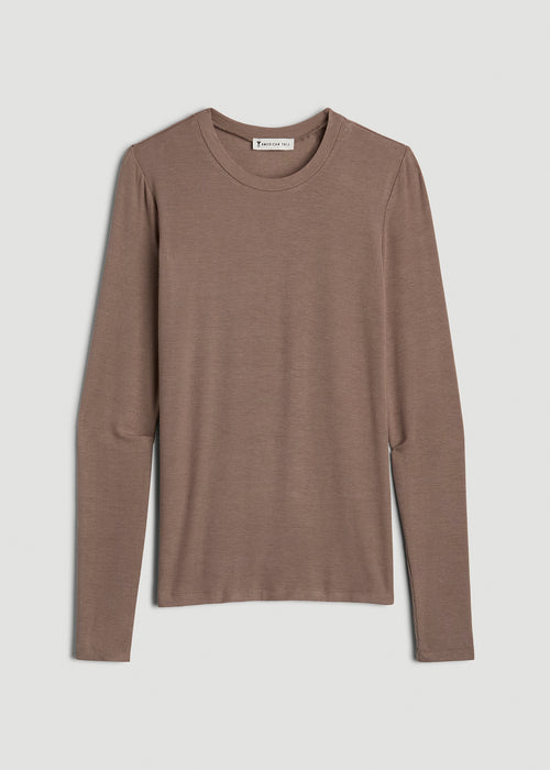 FITTED Ribbed Long Sleeve Tee for Tall Women in Latte