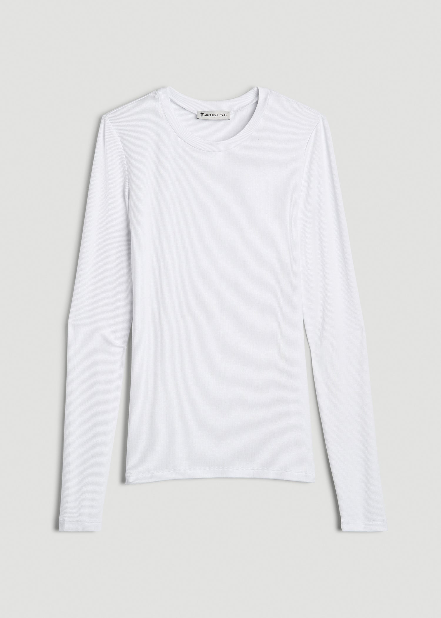 Ribbed Long Sleeve Shirt: Tall Woman Crew Neck White Shirt