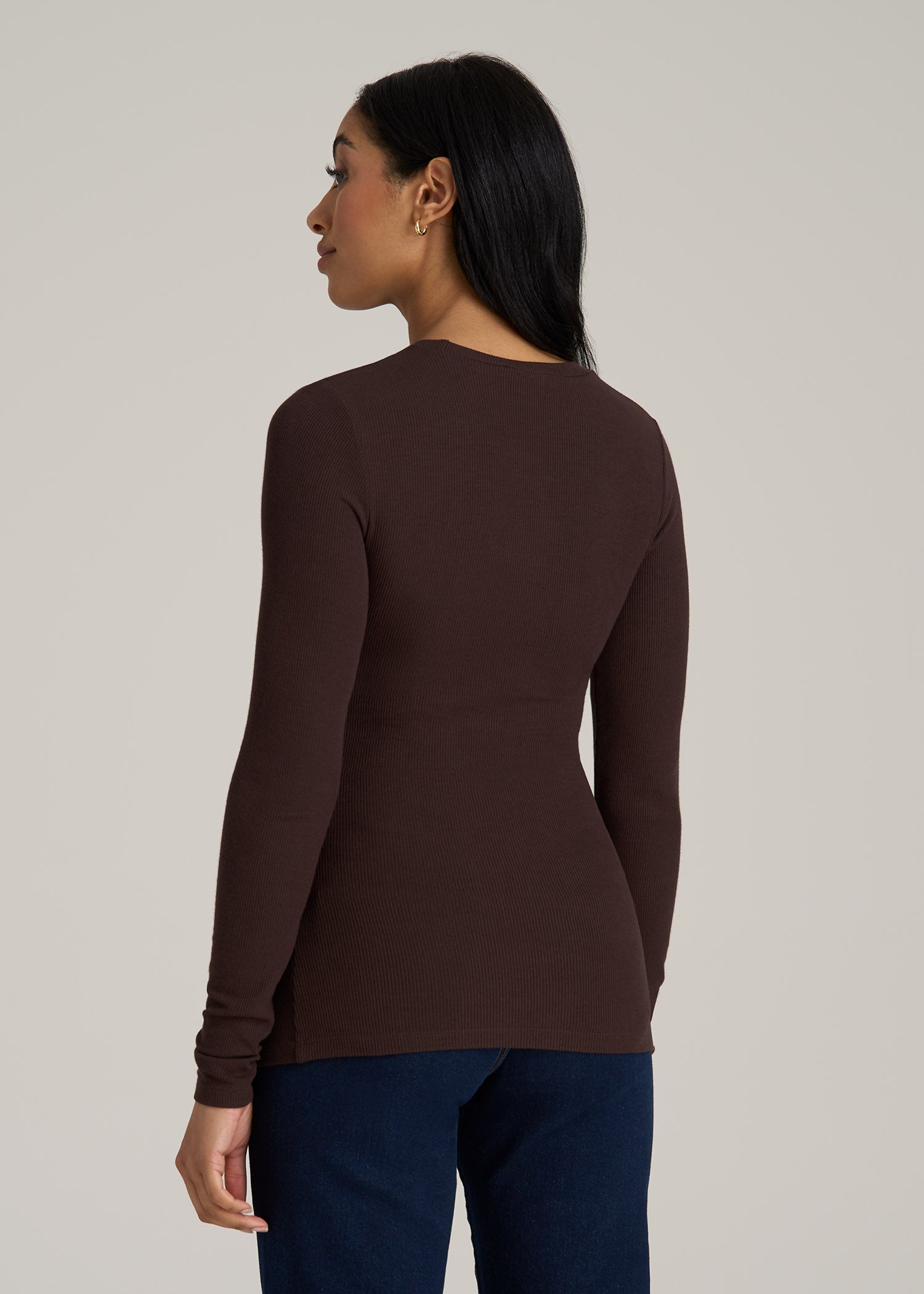 FITTED Ribbed Long Sleeve Tee for Tall Women in Espresso