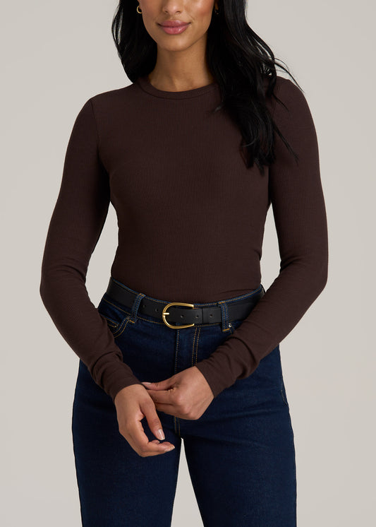 FITTED Ribbed Long Sleeve Tee in Espresso - Tall Women's Shirts