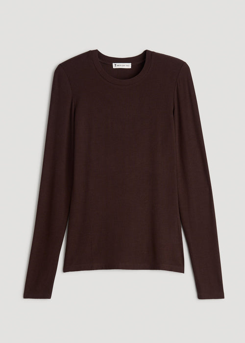 FITTED Ribbed Long Sleeve Tee for Tall Women in Espresso