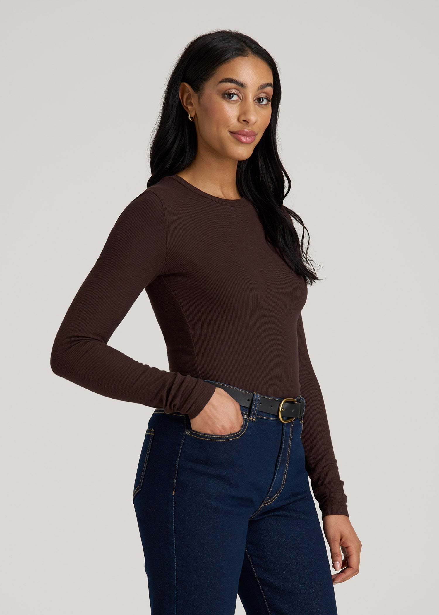 Fitted Ribbed Long Sleeve Tall Women's Shirt | American Tall