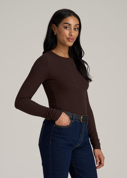FITTED Ribbed Long Sleeve Tee for Tall Women in Espresso
