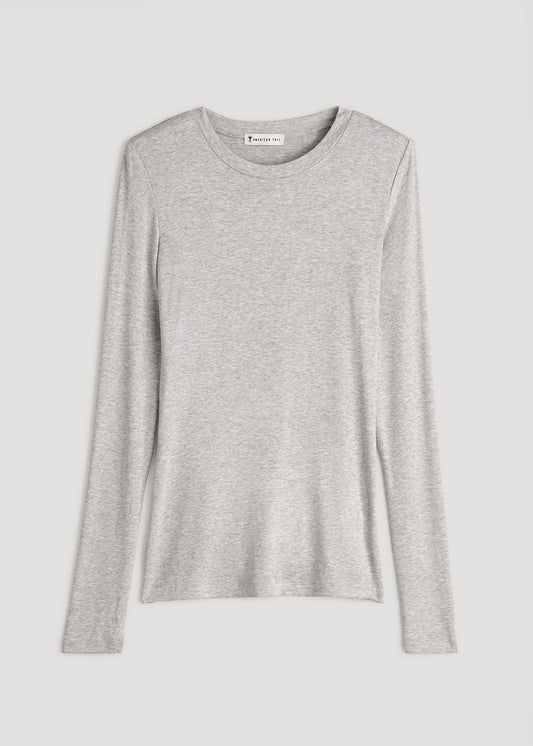 FITTED Ribbed Long Sleeve Tee in Grey Mix - Tall Women's Shirts
