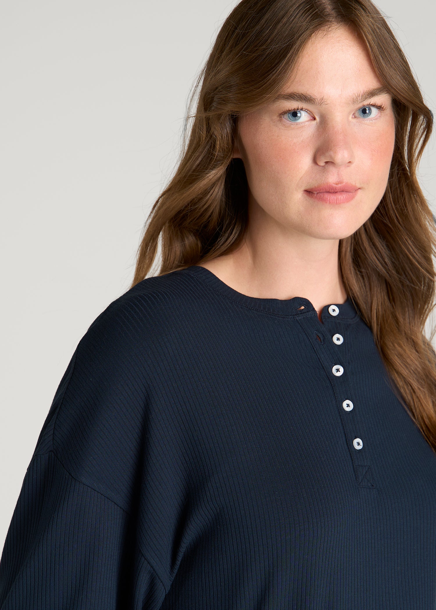 Long Sleeve Ribbed Lounge Romper for Tall Women in Royal Navy