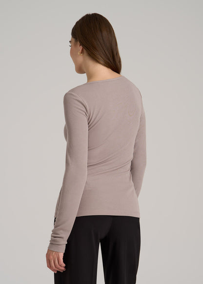 Long Sleeve Ribbed Square Neck Top for Tall Women in Truly Taupe