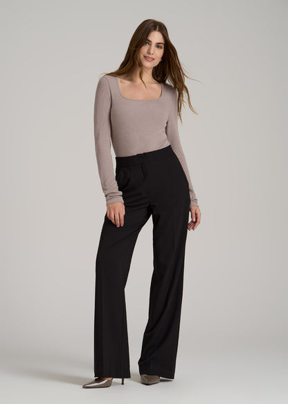 Long Sleeve Ribbed Square Neck Top for Tall Women in Truly Taupe