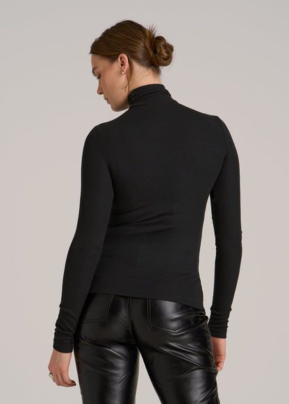 Fitted Long Sleeve Ribbed Turtleneck Tee for Tall Women in Black