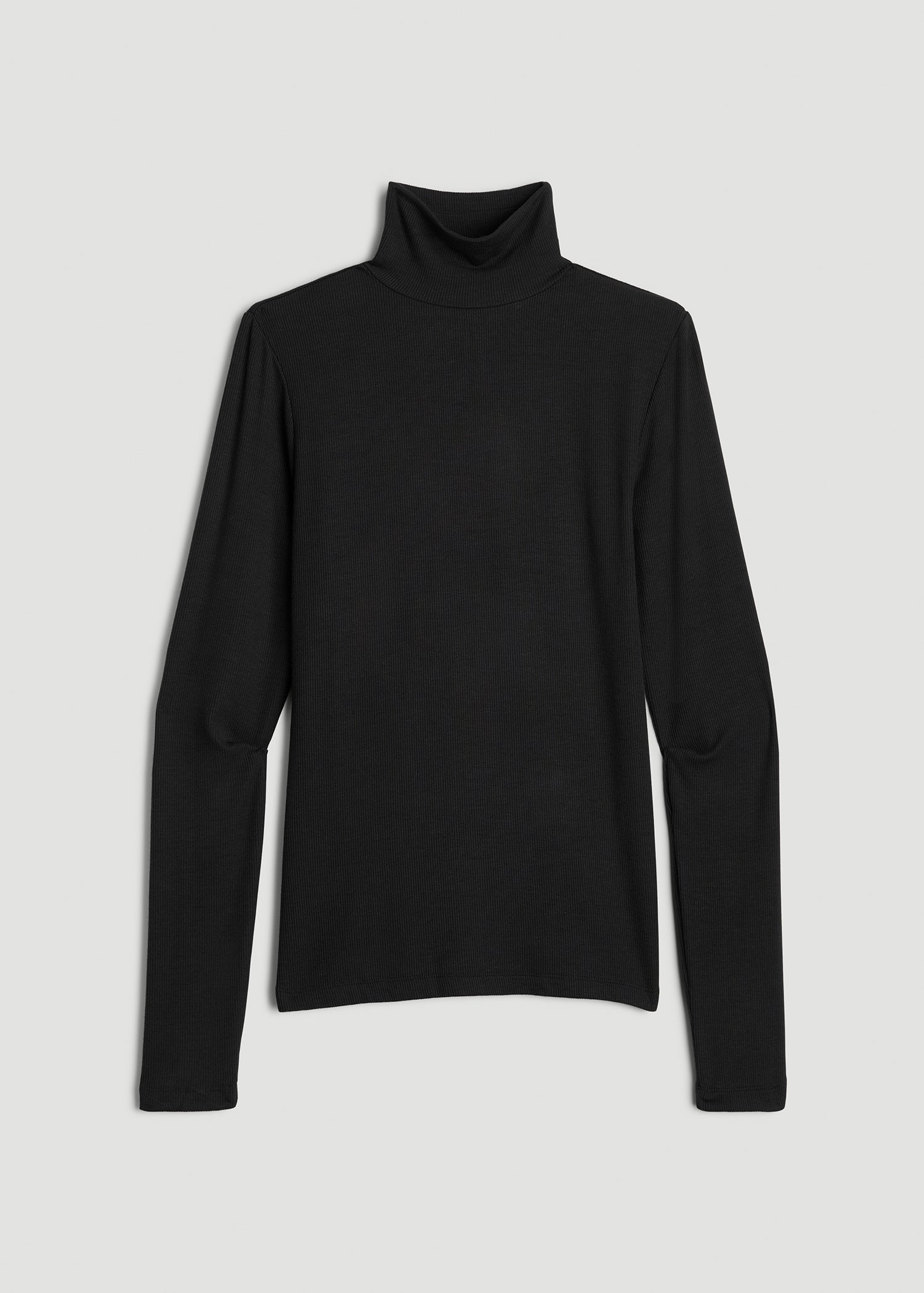 Fitted Long Sleeve Ribbed Turtleneck Tee for Tall Women in Black
