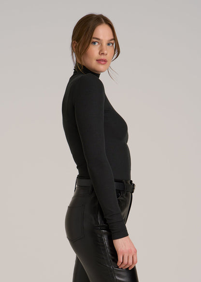 Fitted Long Sleeve Ribbed Turtleneck Tee for Tall Women in Black