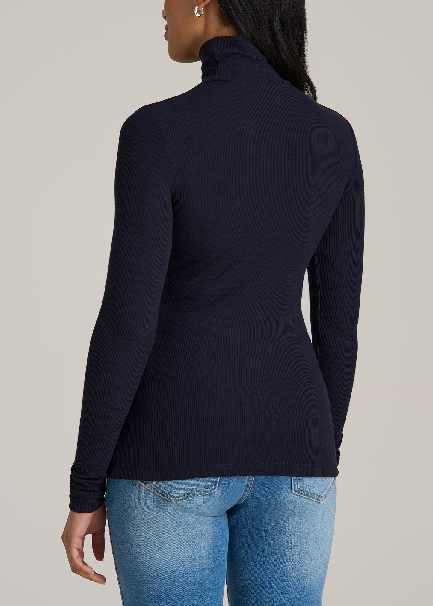 Tall Women's FITTED Long Sleeve Ribbed Turtleneck Tee in Deep Navy