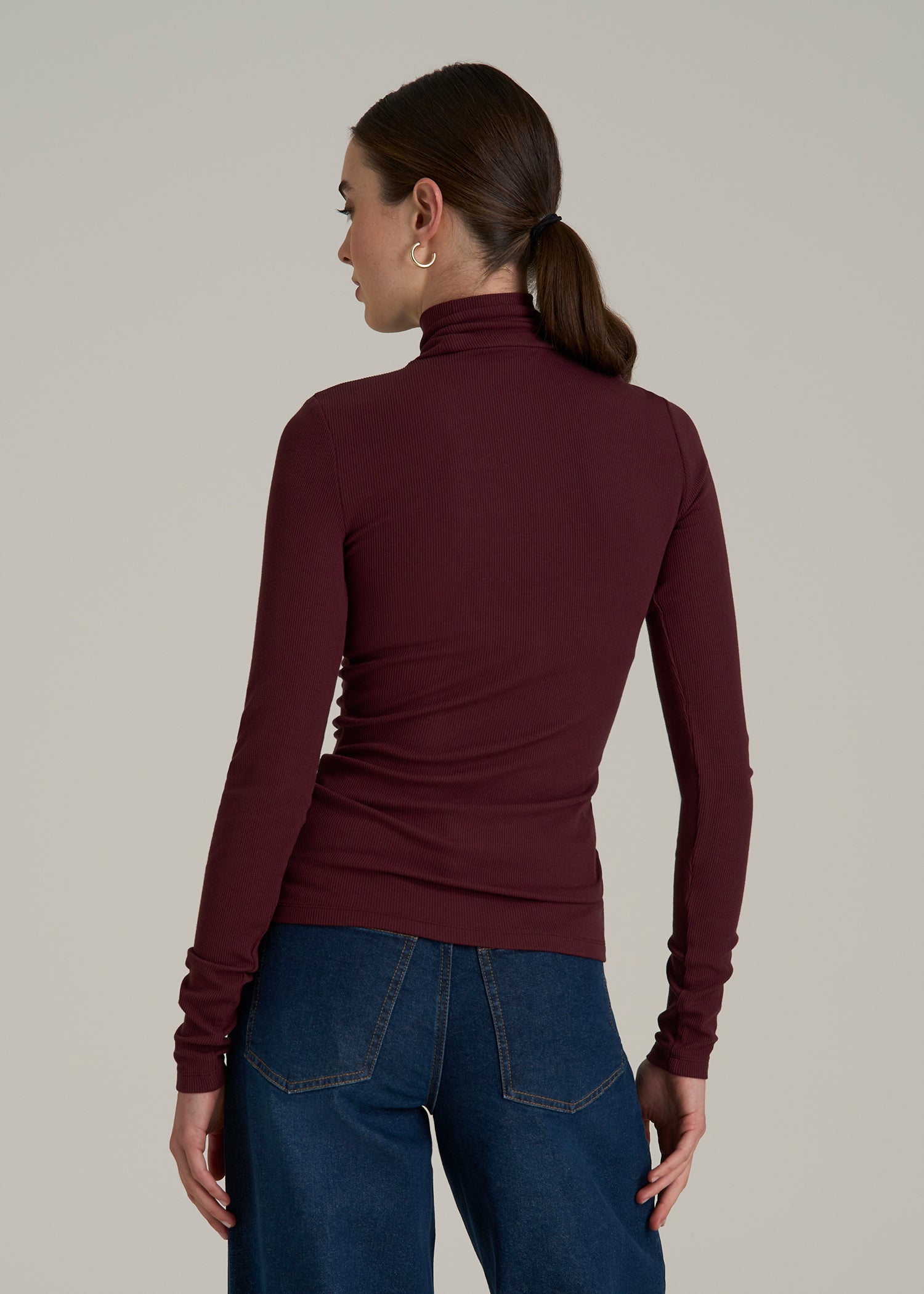 Fitted Long Sleeve Ribbed Turtleneck Tee for Tall Women in Port Royale