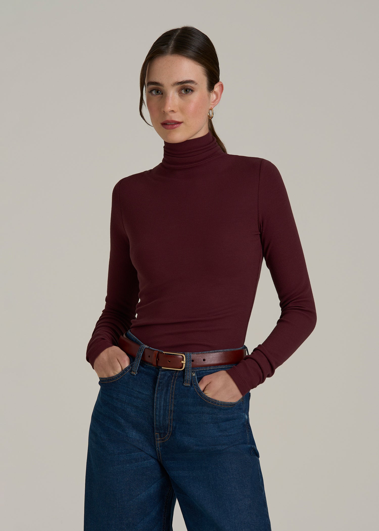 Fitted Long Sleeve Ribbed Turtleneck Tee for Tall Women in Port Royale