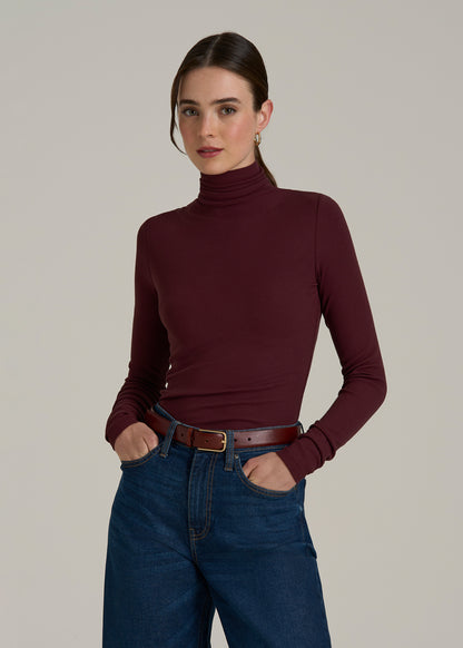 Fitted Long Sleeve Ribbed Turtleneck Tee for Tall Women in Port Royale