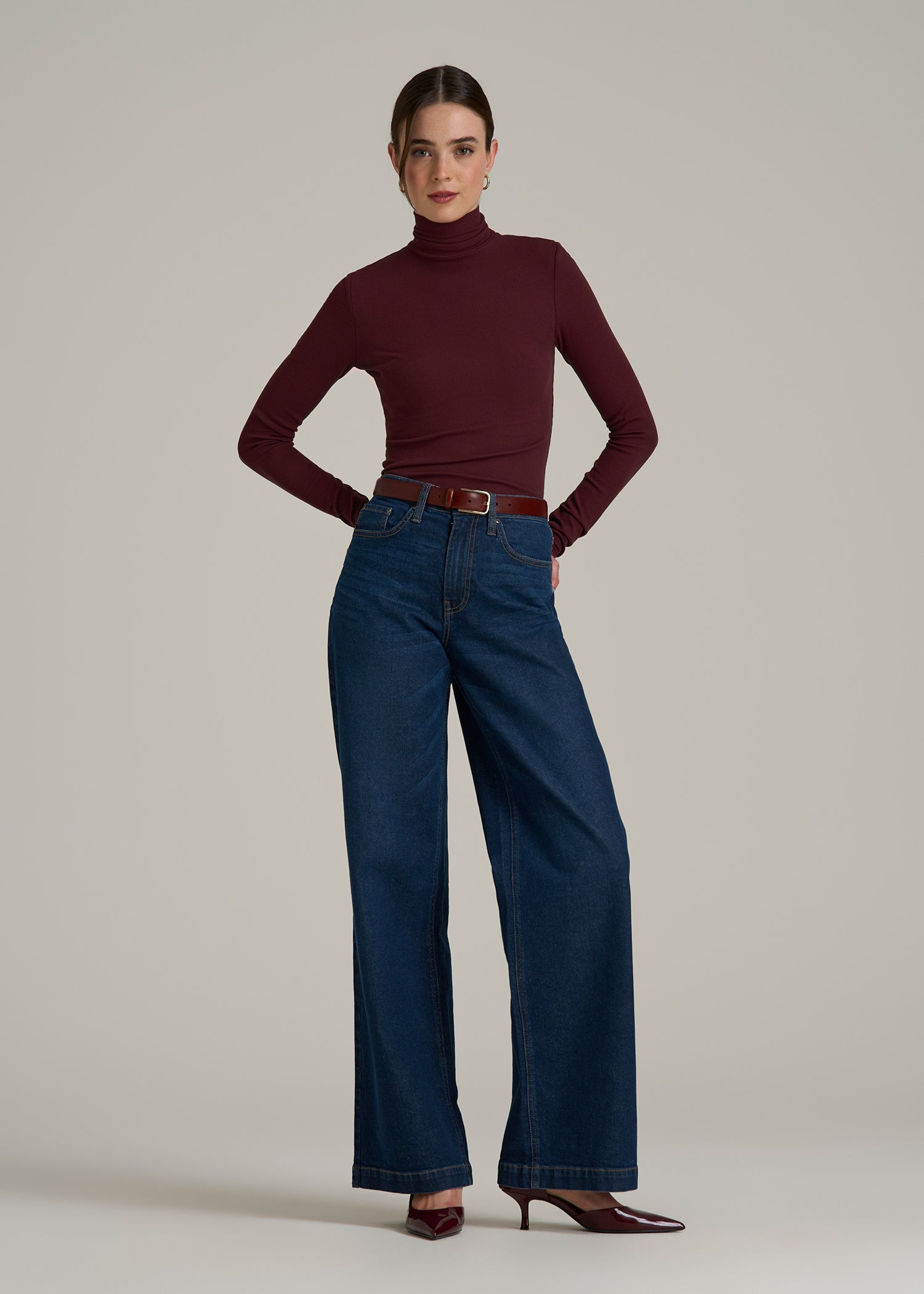 Fitted Long Sleeve Ribbed Turtleneck Tee for Tall Women in Port Royale