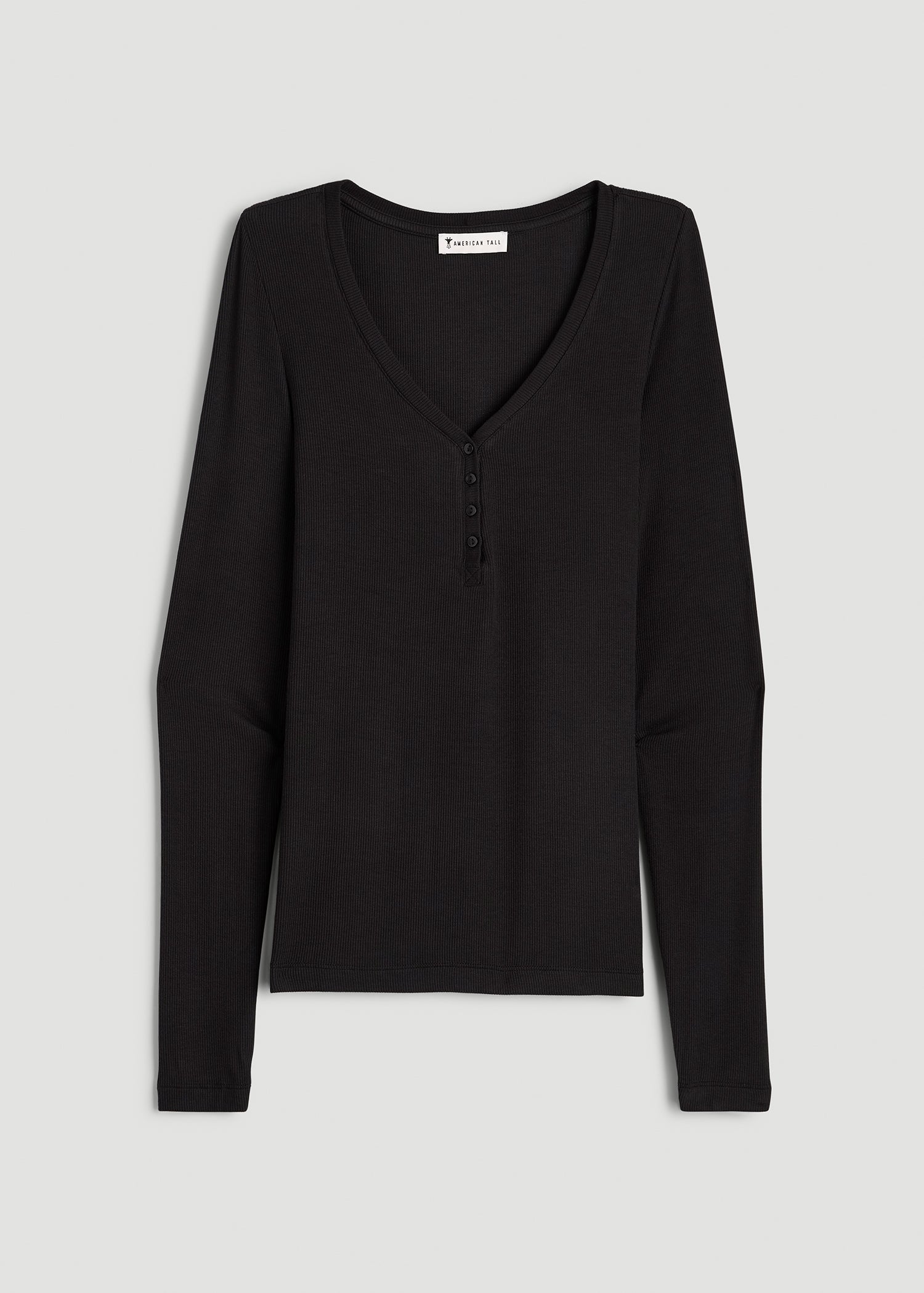 Fitted Ribbed Long Sleeve Henley for Tall Women in Black
