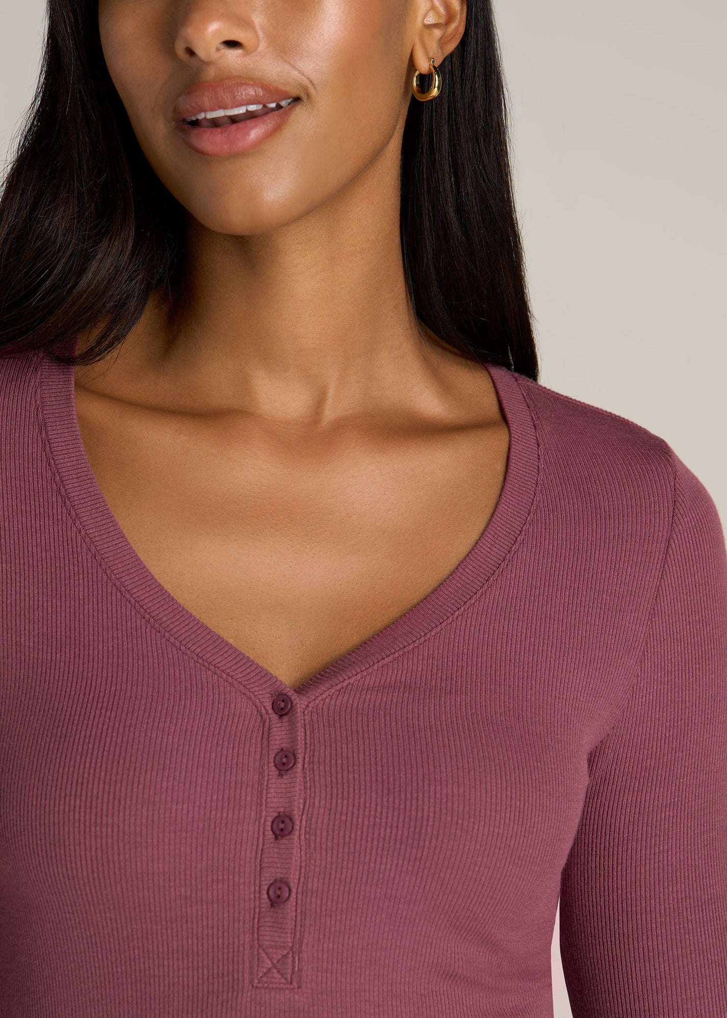 Ribbed Henley Women’s Tall Long Sleeve Shirts American Tall