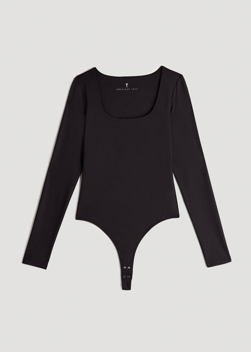 Long Sleeve Square Neck Bodysuit for Tall Women in Black